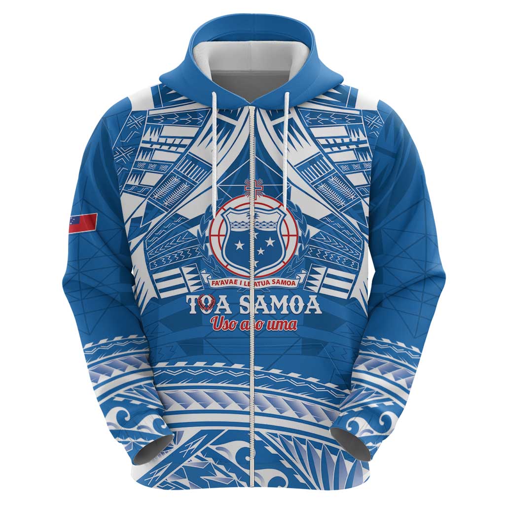 Toa Samoa Rugby Custom Zip Hoodie Uso aso uma Samoan Pattern Blue LT14 - Polynesian Pride