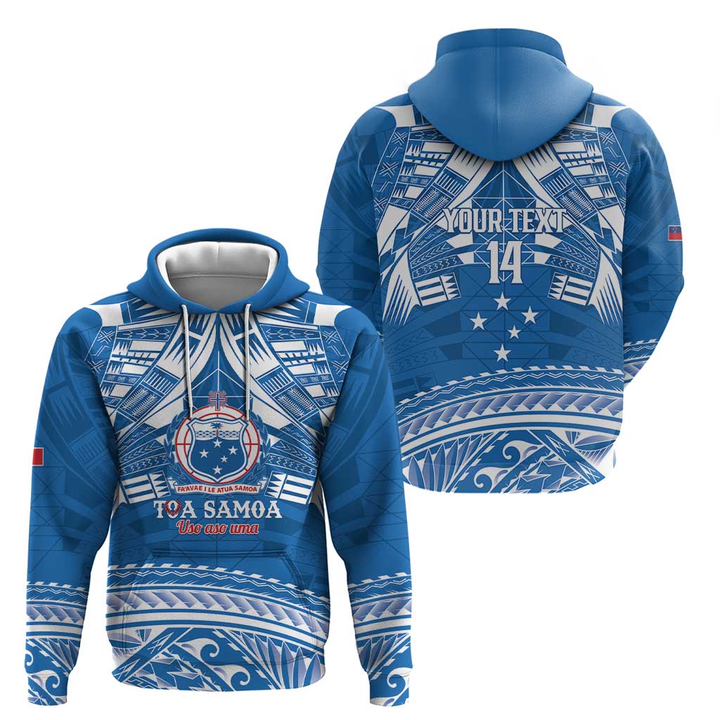 Toa Samoa Rugby Custom Zip Hoodie Uso aso uma Samoan Pattern Blue LT14 - Polynesian Pride