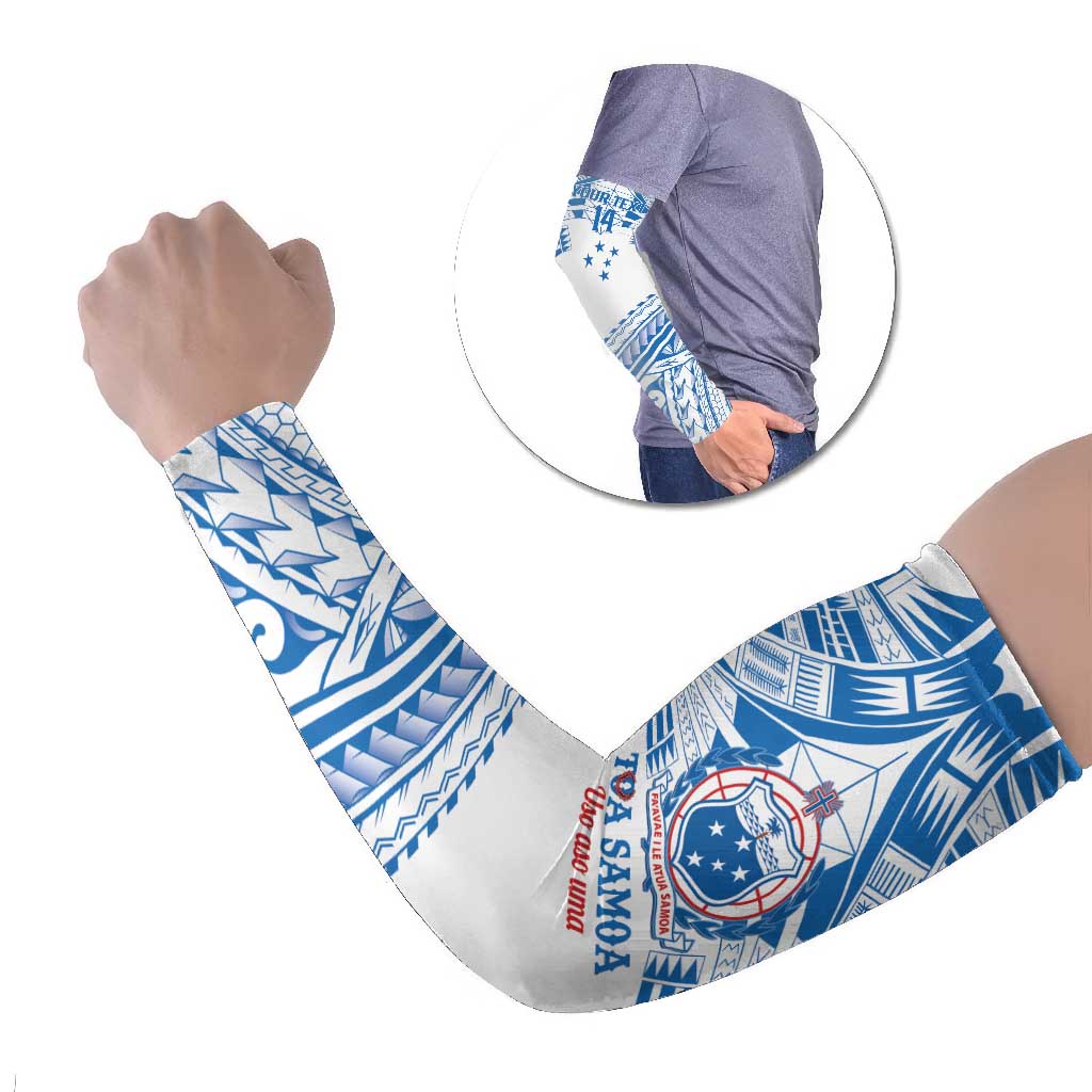 Toa Samoa Rugby Custom Arm Sleeves Uso aso uma Samoan Pattern White LT14 Set of 2 White - Polynesian Pride