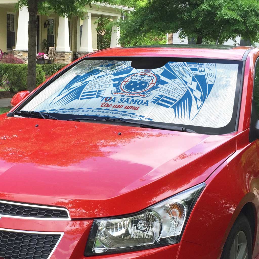 Toa Samoa Rugby Custom Auto Sun Shade Uso aso uma Samoan Pattern White LT14 - Polynesian Pride
