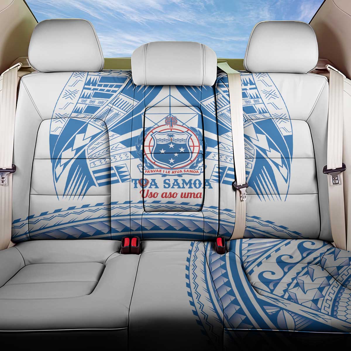 Toa Samoa Rugby Custom Back Car Seat Cover Uso aso uma Samoan Pattern White LT14 One Size White - Polynesian Pride