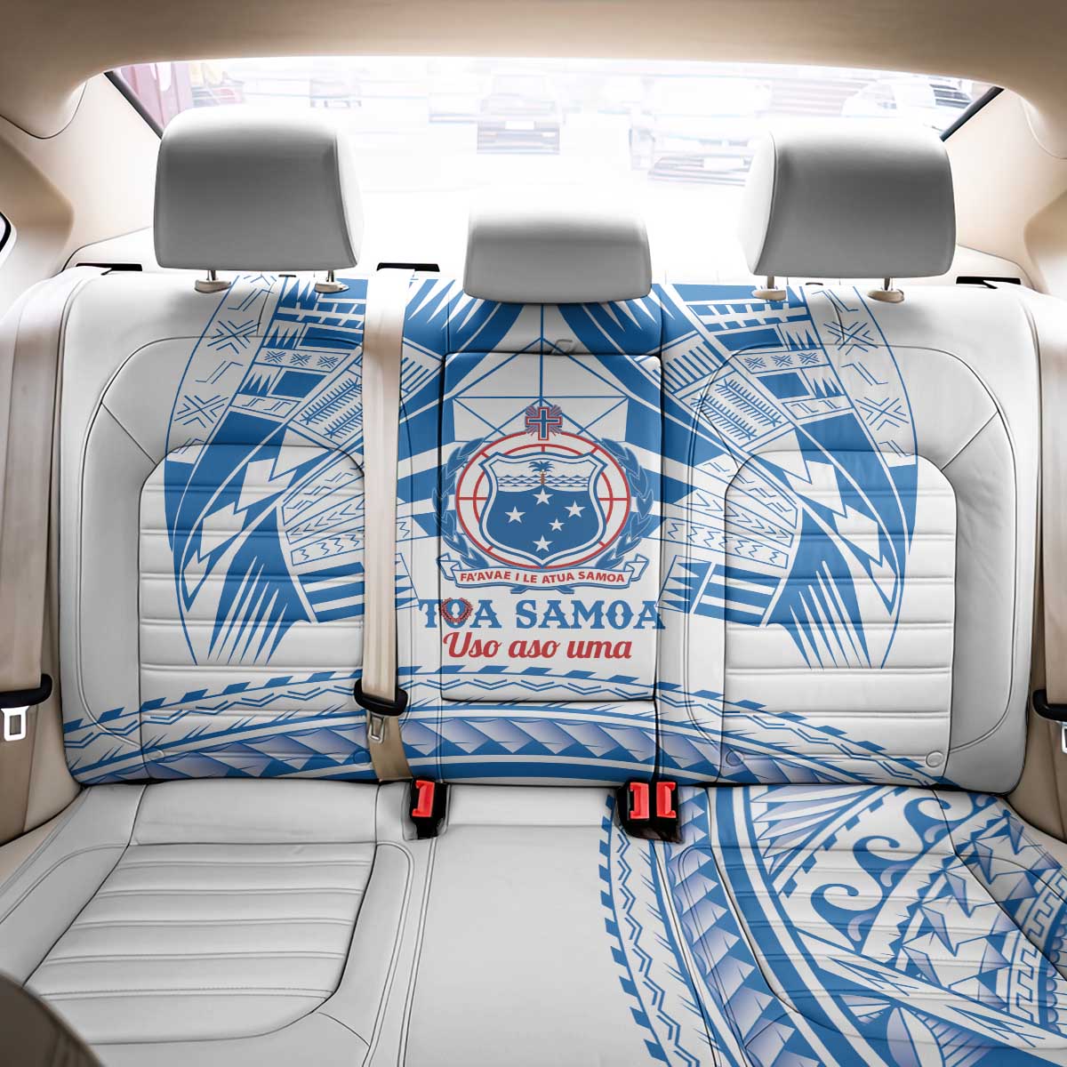 Toa Samoa Rugby Custom Back Car Seat Cover Uso aso uma Samoan Pattern White LT14 - Polynesian Pride