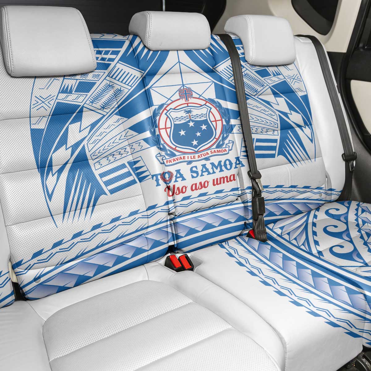 Toa Samoa Rugby Custom Back Car Seat Cover Uso aso uma Samoan Pattern White LT14 - Polynesian Pride