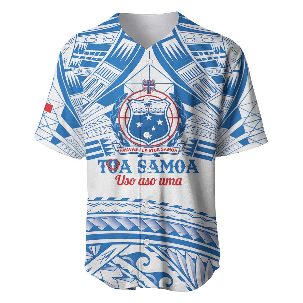 Toa Samoa Rugby Custom Baseball Jersey Uso aso uma Samoan Pattern White LT14 White - Polynesian Pride