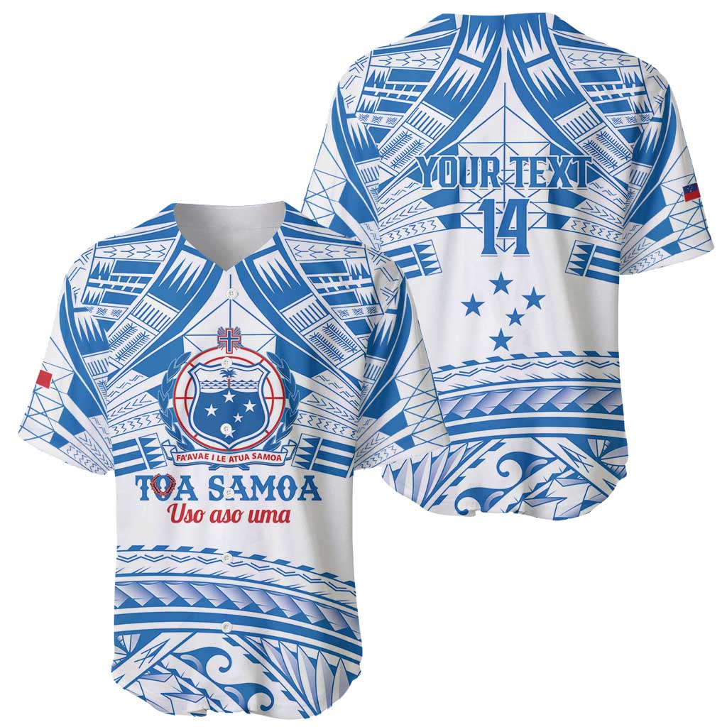 Toa Samoa Rugby Custom Baseball Jersey Uso aso uma Samoan Pattern White LT14 - Polynesian Pride