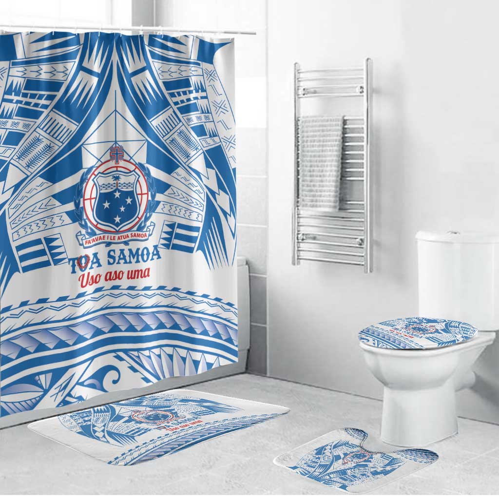 Toa Samoa Rugby Custom Bathroom Set Uso aso uma Samoan Pattern White LT14 Bathroom Set (4 pcs) White - Polynesian Pride