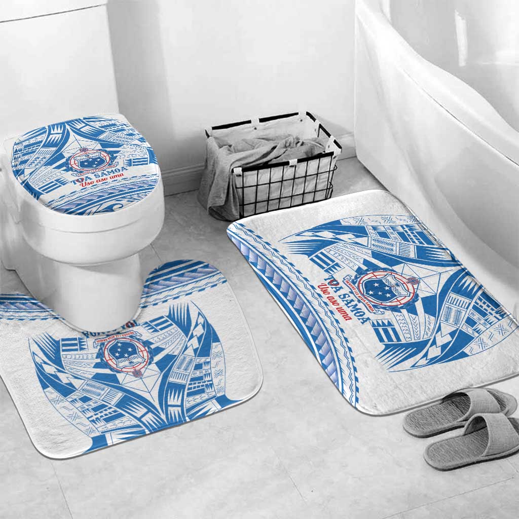 Toa Samoa Rugby Custom Bathroom Set Uso aso uma Samoan Pattern White LT14 Mat Set Only (3 pcs) One Size White - Polynesian Pride