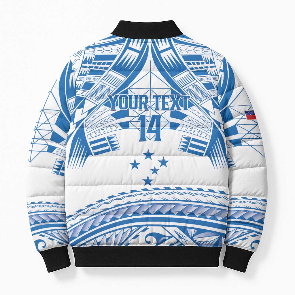 Toa Samoa Rugby Custom Bomber Puffer Jacket Uso aso uma Samoan Pattern White LT14 - Polynesian Pride