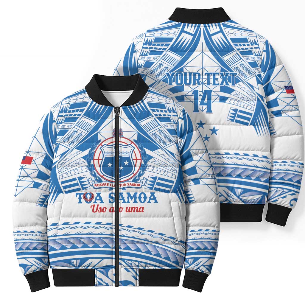 Toa Samoa Rugby Custom Bomber Puffer Jacket Uso aso uma Samoan Pattern White LT14 - Polynesian Pride
