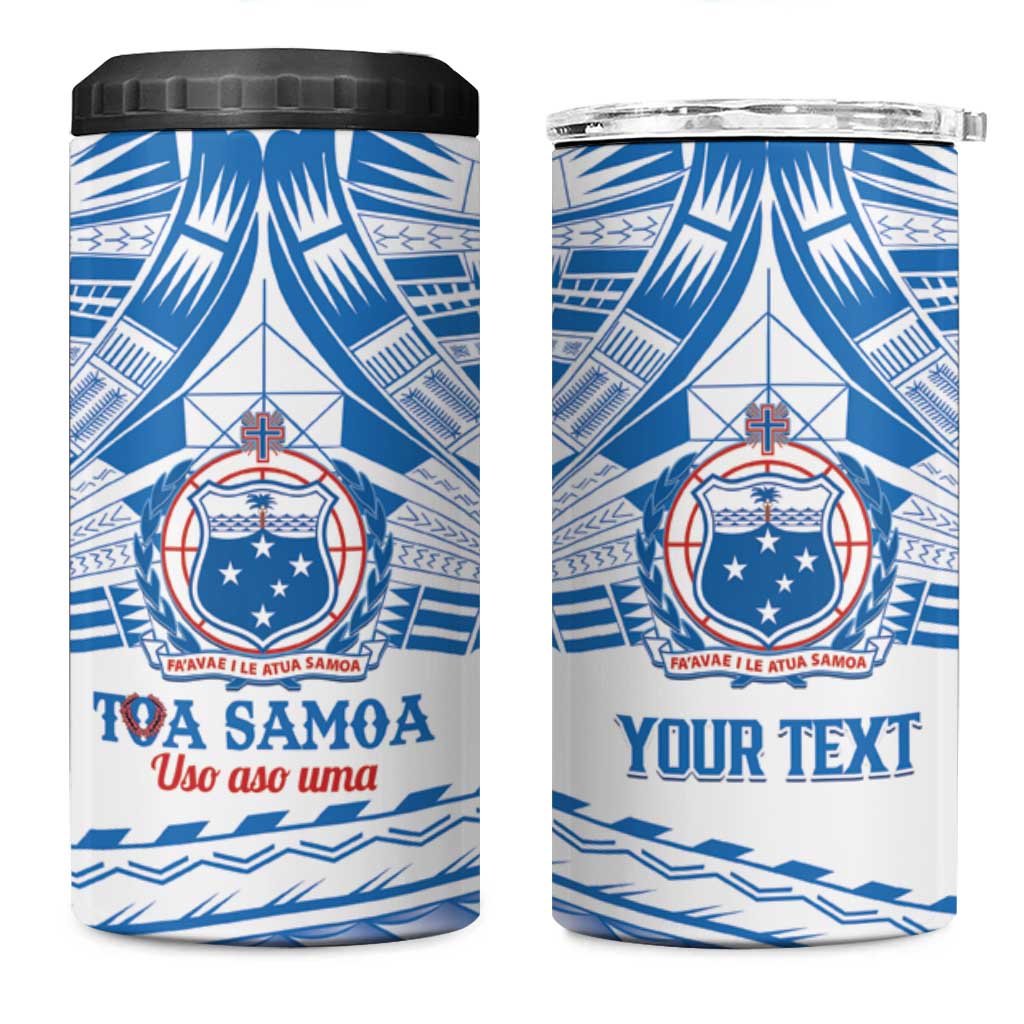 Toa Samoa Rugby Custom 4 in 1 Can Cooler Tumbler Uso aso uma Samoan Pattern White LT14 One Size: 16 oz White - Polynesian Pride