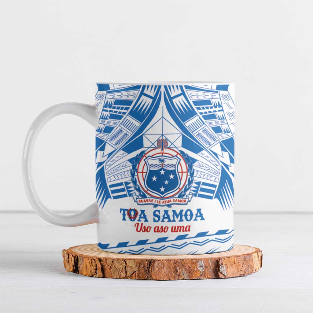 Toa Samoa Rugby Custom Ceramic Mug Uso aso uma Samoan Pattern White LT14 White - Polynesian Pride