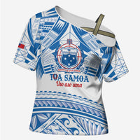 Toa Samoa Rugby Custom Cross Shoulder Shirt Uso aso uma Samoan Pattern White LT14 Female White - Polynesian Pride