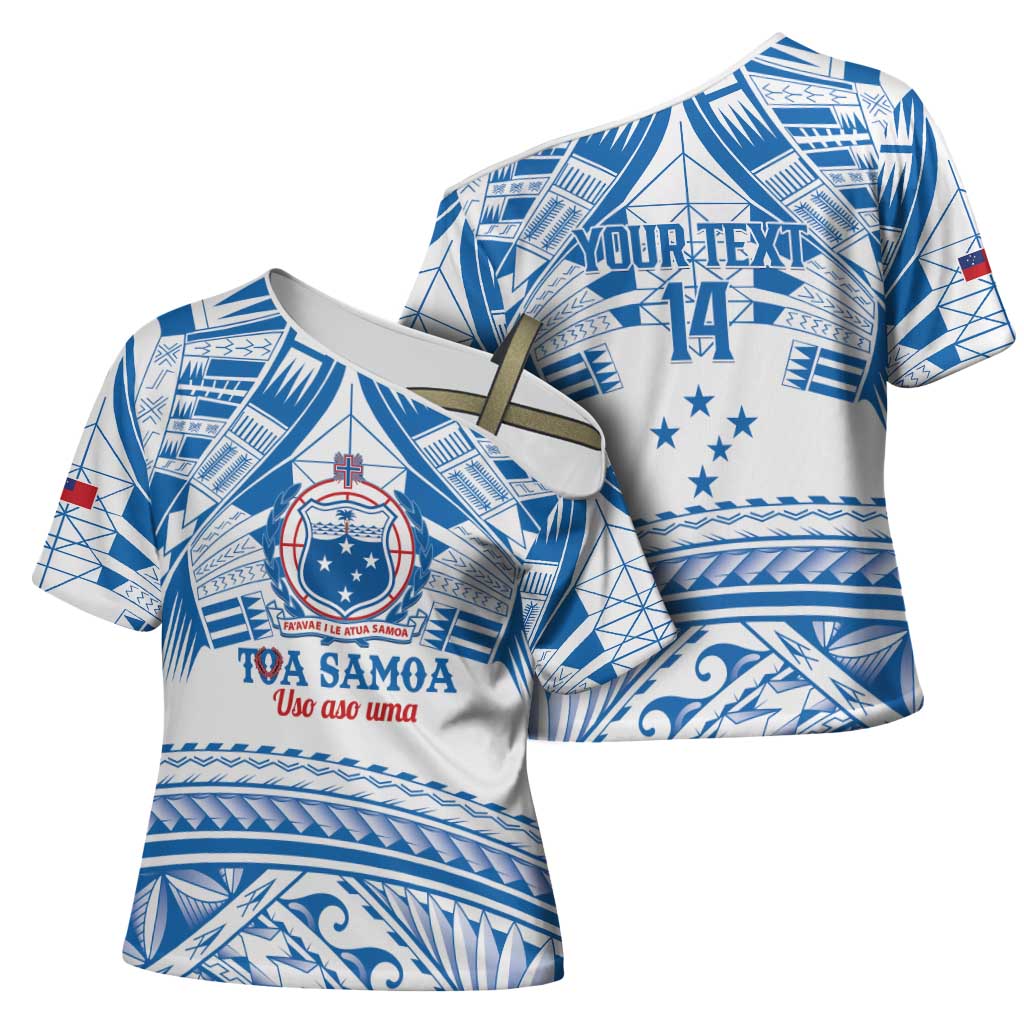 Toa Samoa Rugby Custom Cross Shoulder Shirt Uso aso uma Samoan Pattern White LT14 - Polynesian Pride