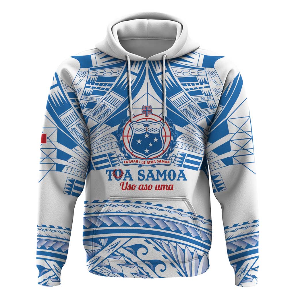Toa Samoa Rugby Custom Hoodie Uso aso uma Samoan Pattern White LT14 Pullover Hoodie White - Polynesian Pride