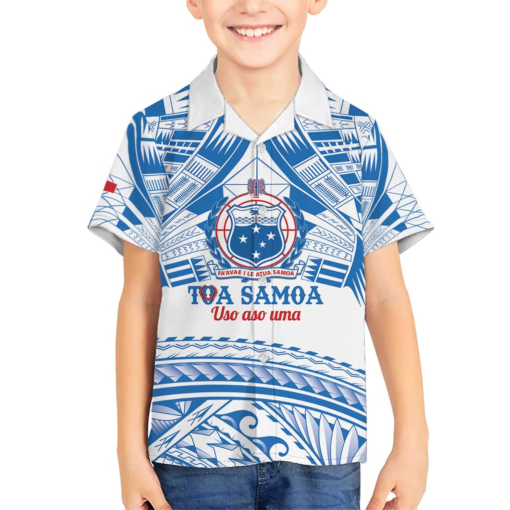 Toa Samoa Rugby Custom Kid Hawaiian Shirt Uso aso uma Samoan Pattern White LT14 Kid White - Polynesian Pride
