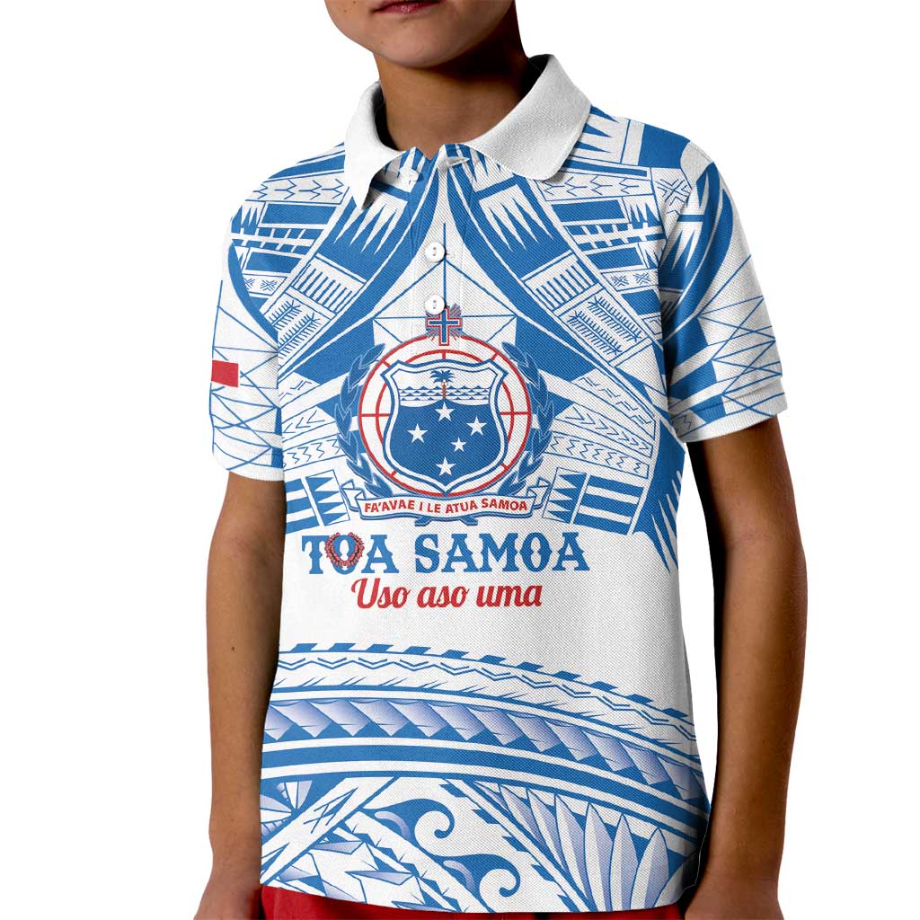 Toa Samoa Rugby Custom Kid Polo Shirt Uso aso uma Samoan Pattern White LT14 Kid White - Polynesian Pride