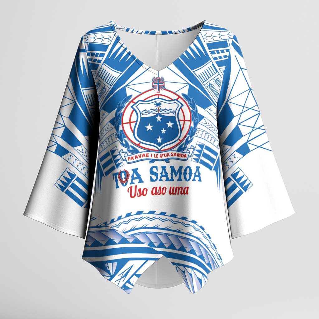 Toa Samoa Rugby Custom Kimono Sleeve Blouse Uso aso uma Samoan Pattern White LT14 Female White - Polynesian Pride