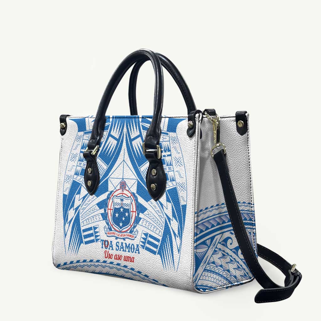 Toa Samoa Rugby Custom Leather Bag Uso aso uma Samoan Pattern White LT14 White - Polynesian Pride