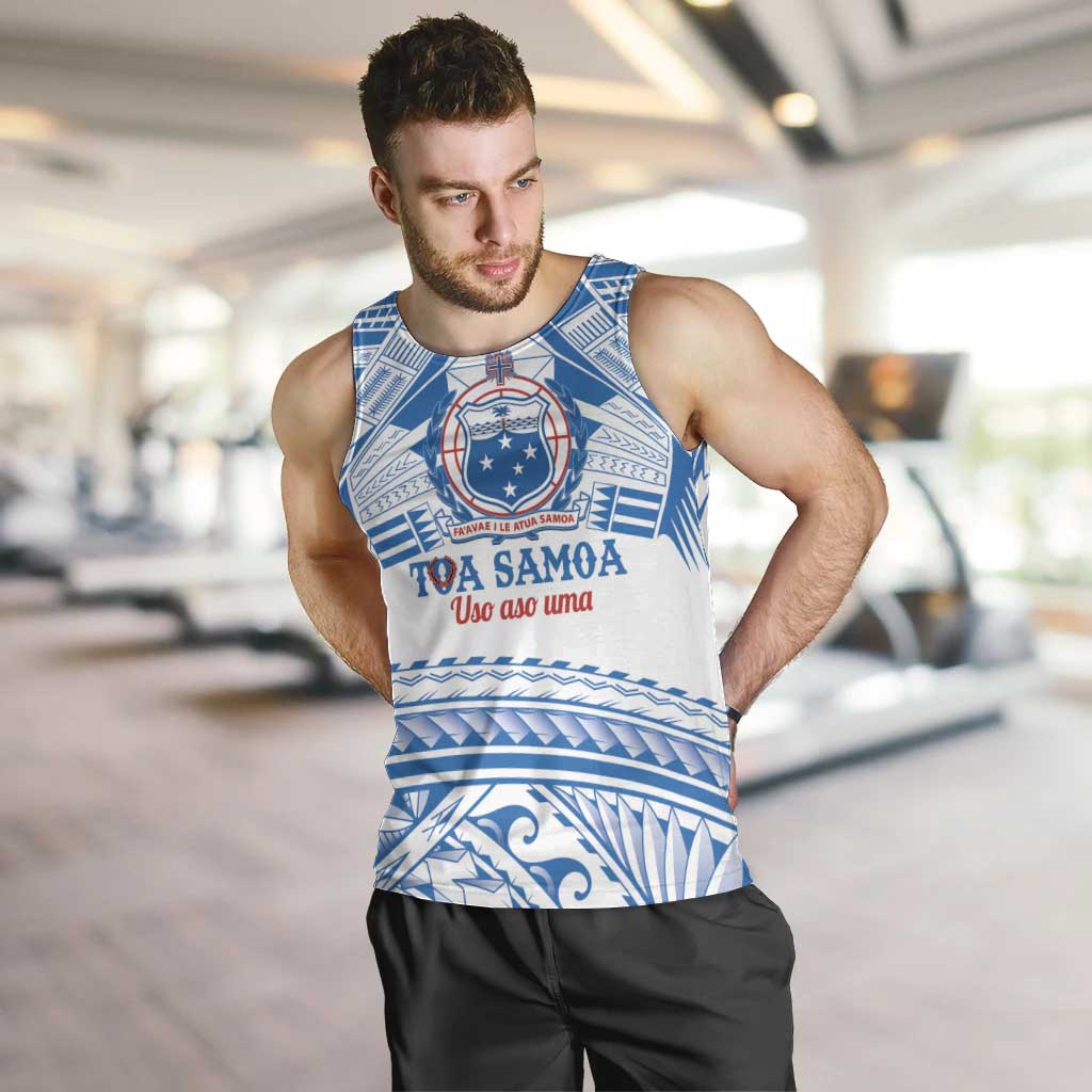 Toa Samoa Rugby Custom Men Tank Top Uso aso uma Samoan Pattern White LT14 White - Polynesian Pride