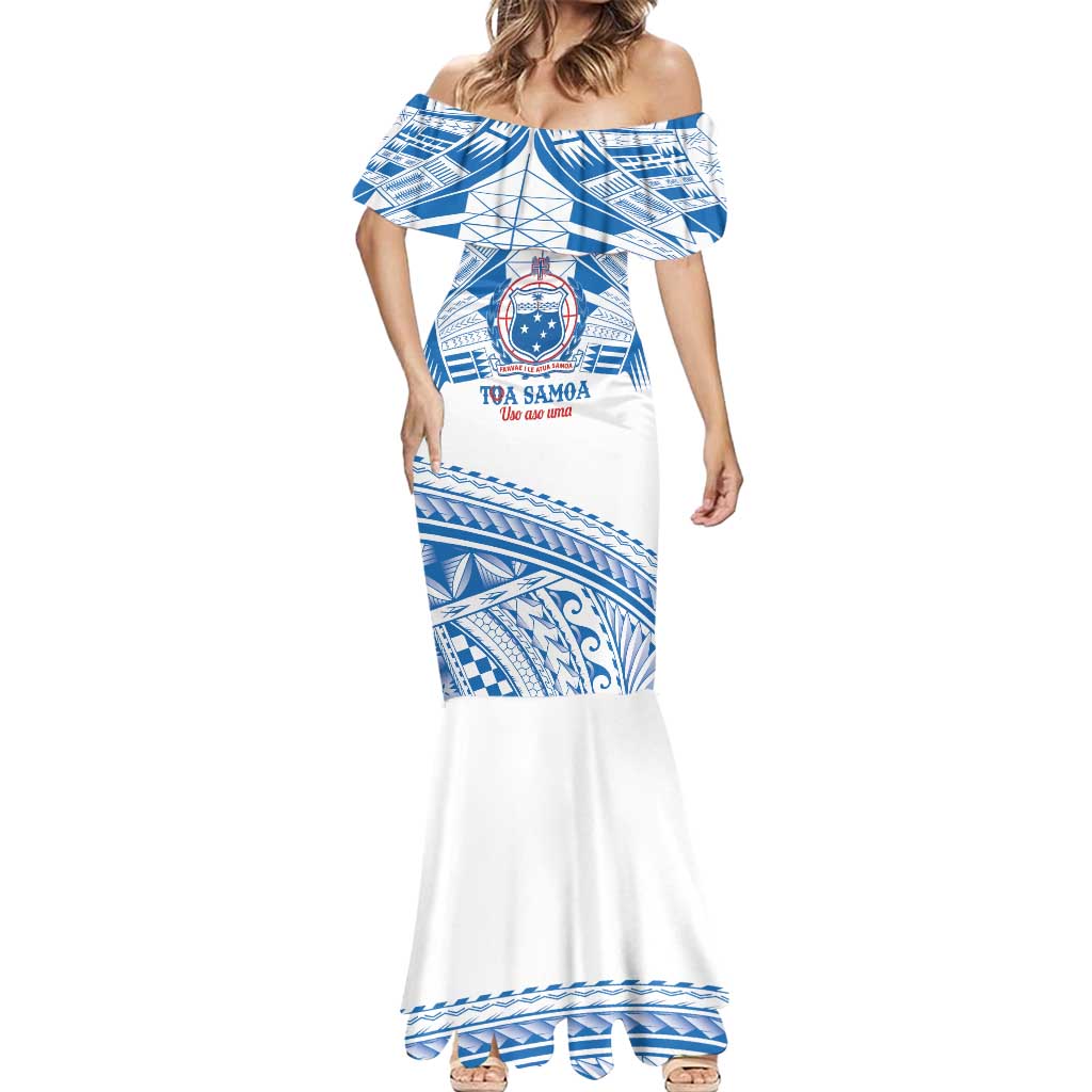 Toa Samoa Rugby Custom Mermaid Dress Uso aso uma Samoan Pattern White LT14 - Polynesian Pride