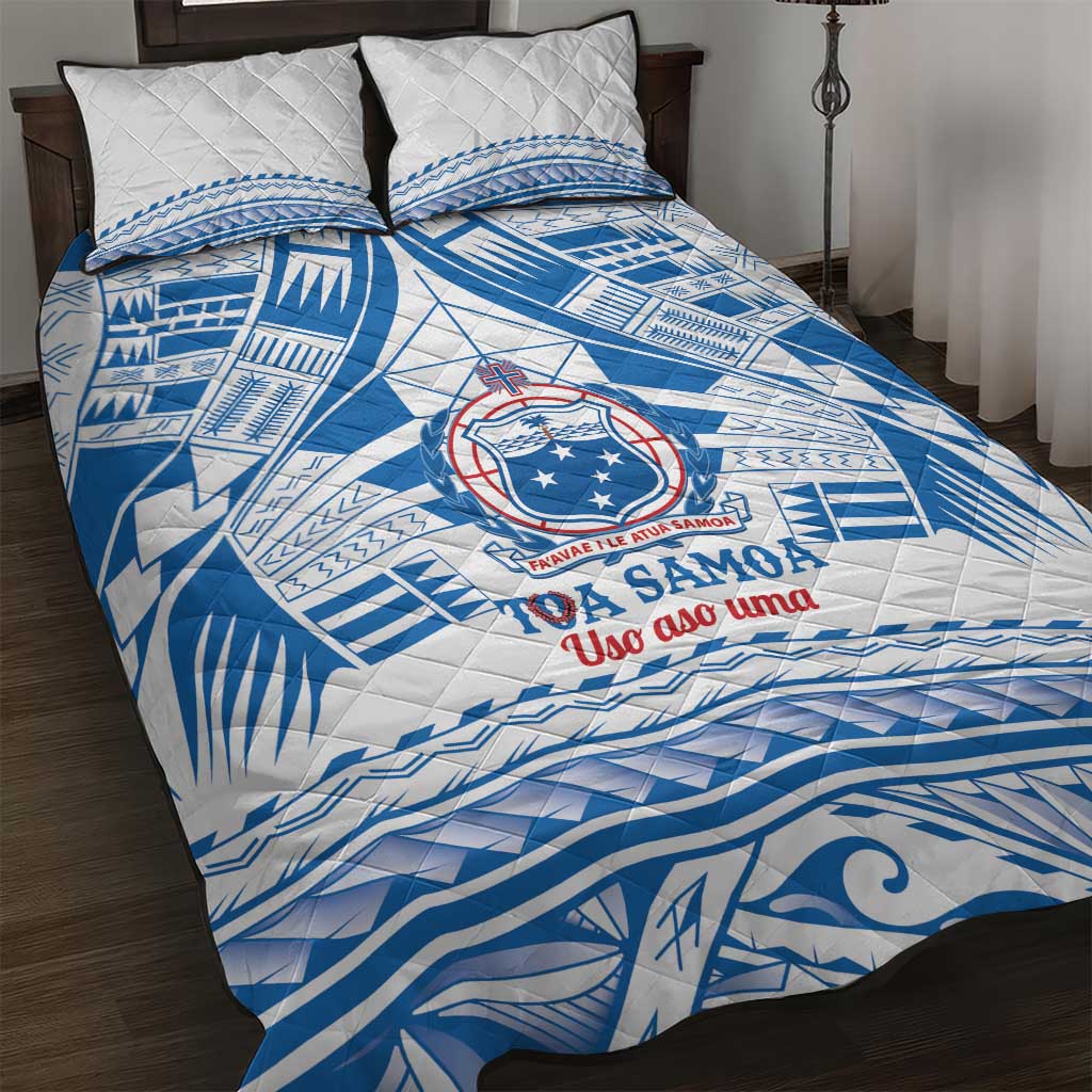 Toa Samoa Rugby Custom Quilt Bed Set Uso aso uma Samoan Pattern White LT14 White - Polynesian Pride