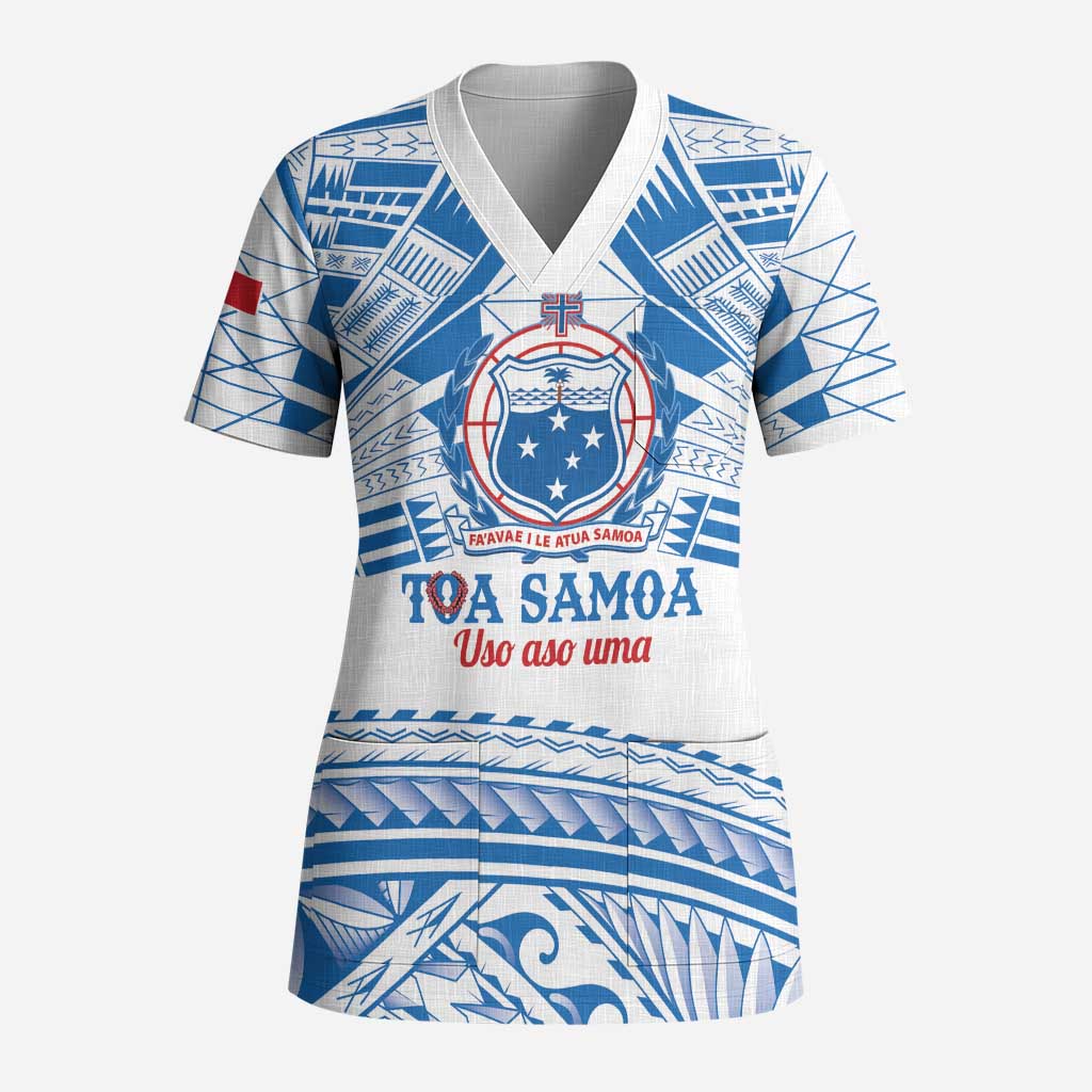 Toa Samoa Rugby Custom Scrub Top Uso aso uma Samoan Pattern White LT14 Adult White - Polynesian Pride