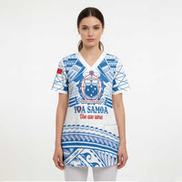Toa Samoa Rugby Custom Scrub Top Uso aso uma Samoan Pattern White LT14 - Polynesian Pride