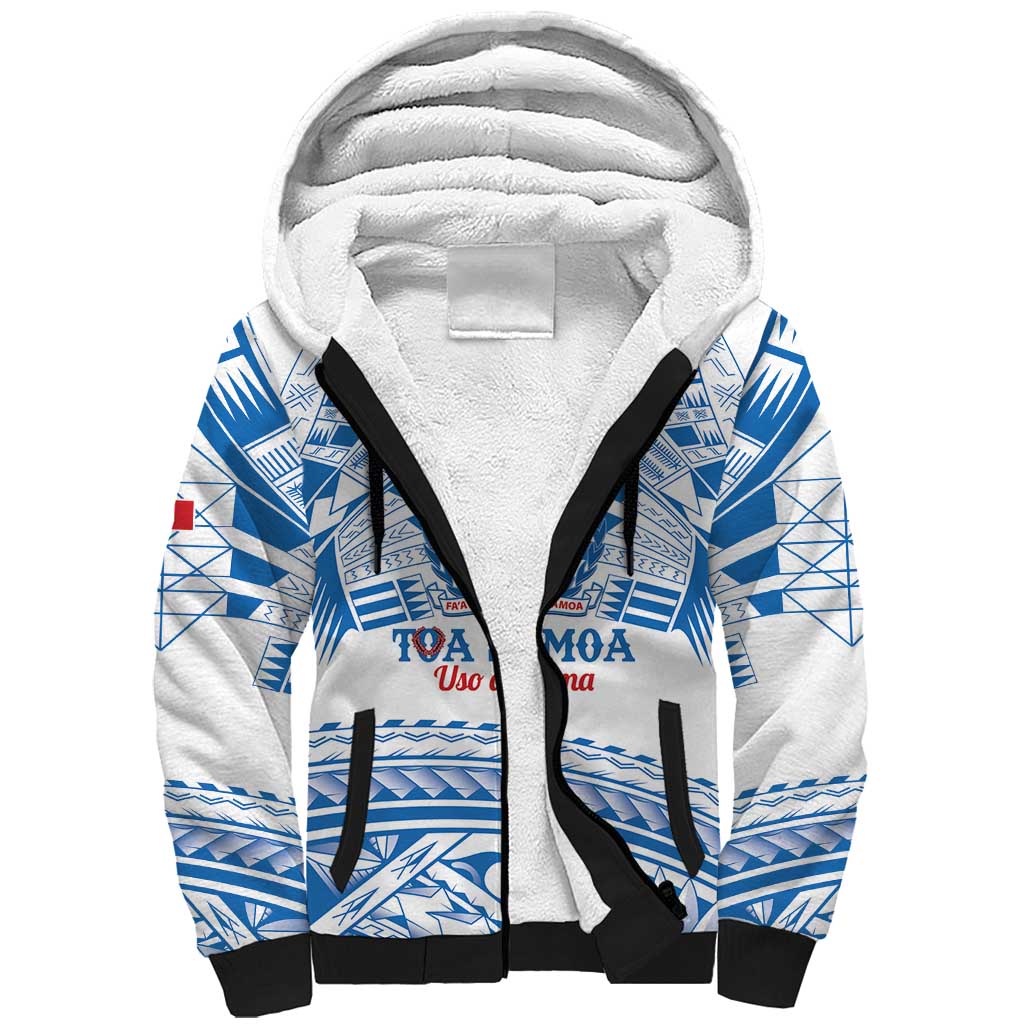 Toa Samoa Rugby Custom Sherpa Hoodie Uso aso uma Samoan Pattern White LT14 Unisex White - Polynesian Pride