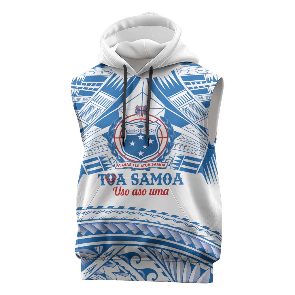 Toa Samoa Rugby Custom Sleeveless Hoodie Uso aso uma Samoan Pattern White LT14 White - Polynesian Pride