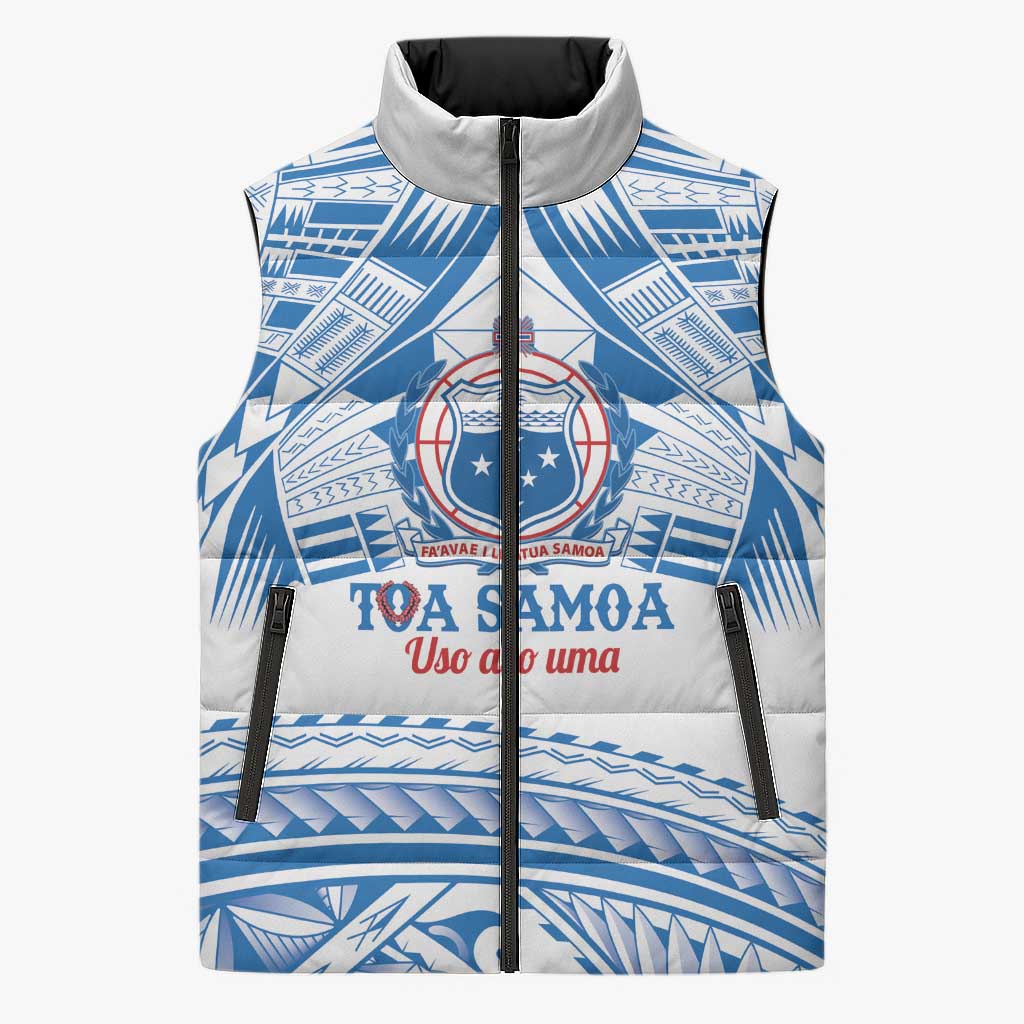 Toa Samoa Rugby Custom Sleeveless Puffer Jacket Uso aso uma Samoan Pattern White LT14 Unisex White - Polynesian Pride