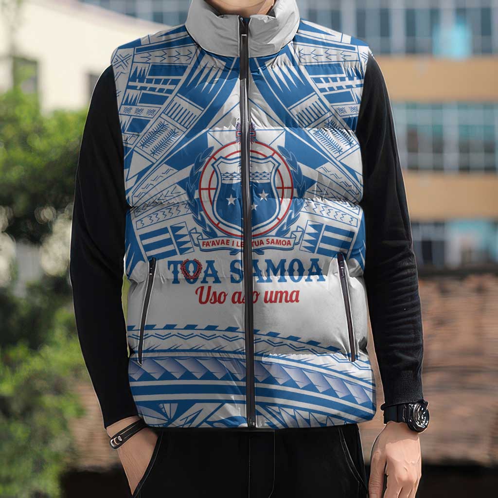 Toa Samoa Rugby Custom Sleeveless Puffer Jacket Uso aso uma Samoan Pattern White LT14 - Polynesian Pride