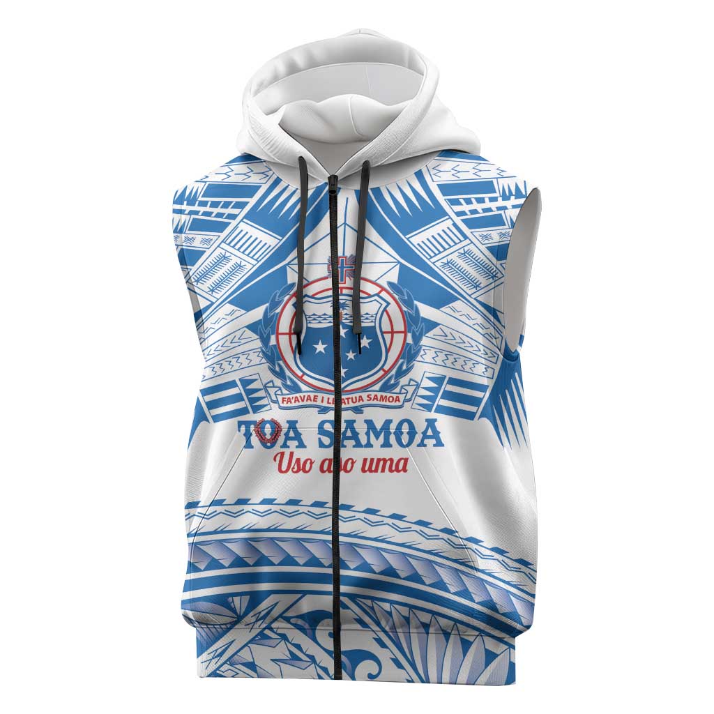Toa Samoa Rugby Custom Sleeveless Zip Hoodie Uso aso uma Samoan Pattern White LT14 White - Polynesian Pride