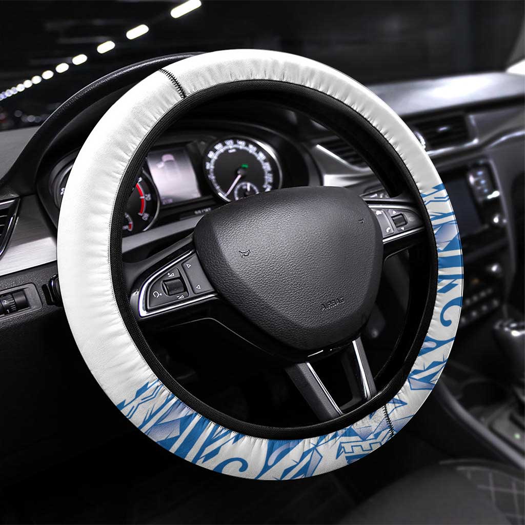Toa Samoa Rugby Custom Steering Wheel Cover Uso aso uma Samoan Pattern White LT14 Universal Fit White - Polynesian Pride