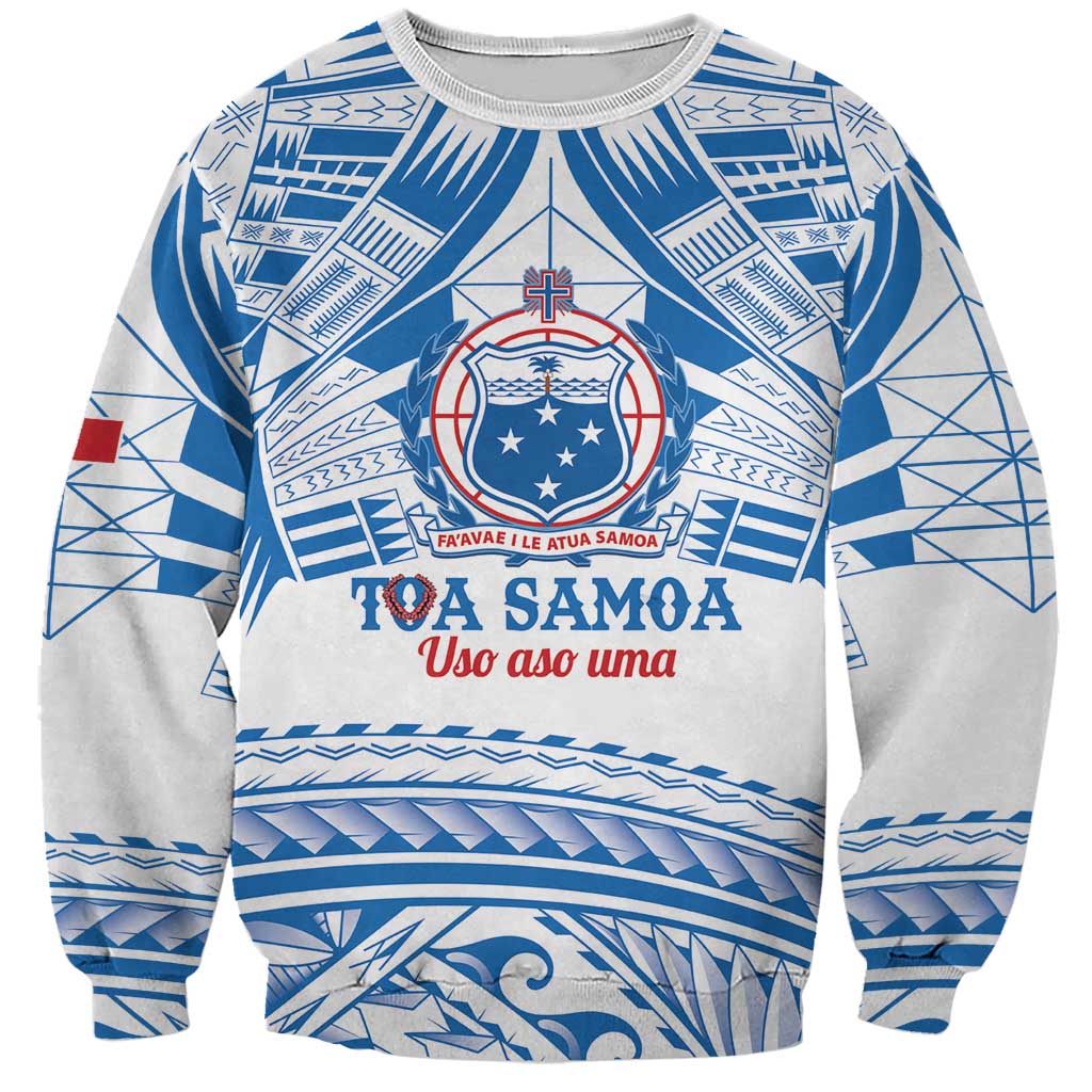 Toa Samoa Rugby Custom Sweatshirt Uso aso uma Samoan Pattern White LT14 Unisex White - Polynesian Pride