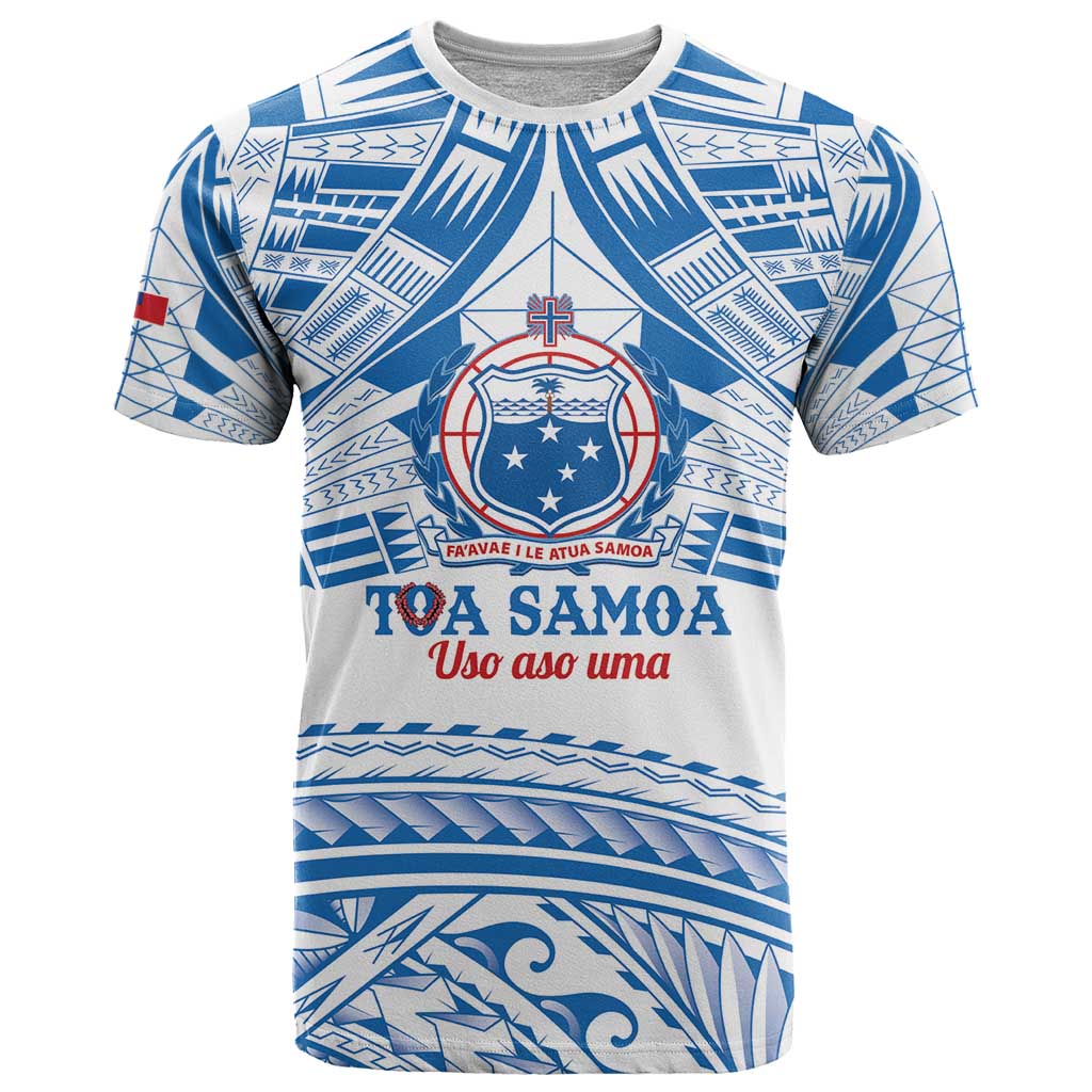 Toa Samoa Rugby Custom T Shirt Uso aso uma Samoan Pattern White LT14 White - Polynesian Pride