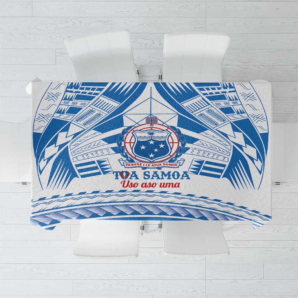 Toa Samoa Rugby Custom Tablecloth Uso aso uma Samoan Pattern White LT14 White - Polynesian Pride