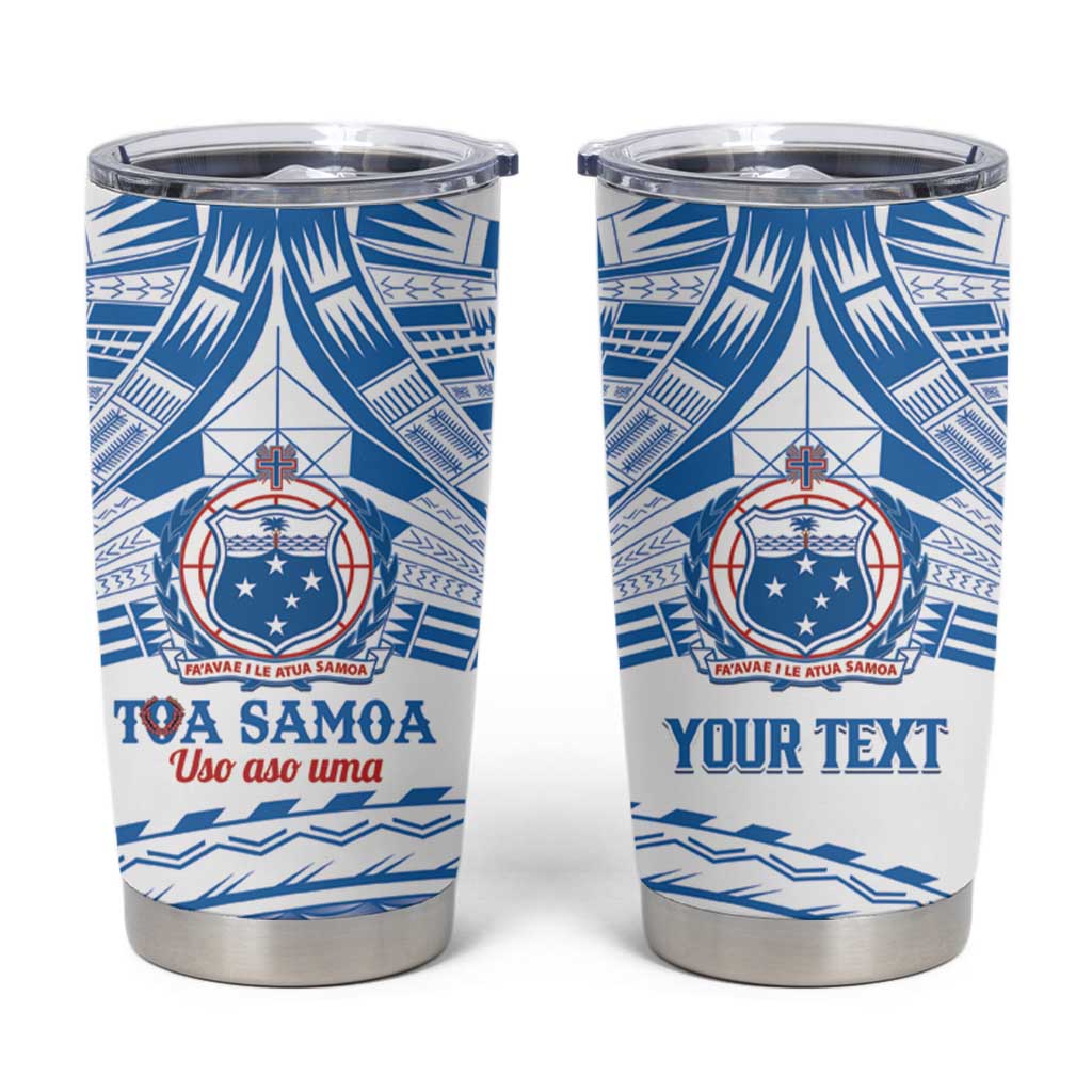 Toa Samoa Rugby Custom Tumbler Cup Uso aso uma Samoan Pattern White LT14 White - Polynesian Pride