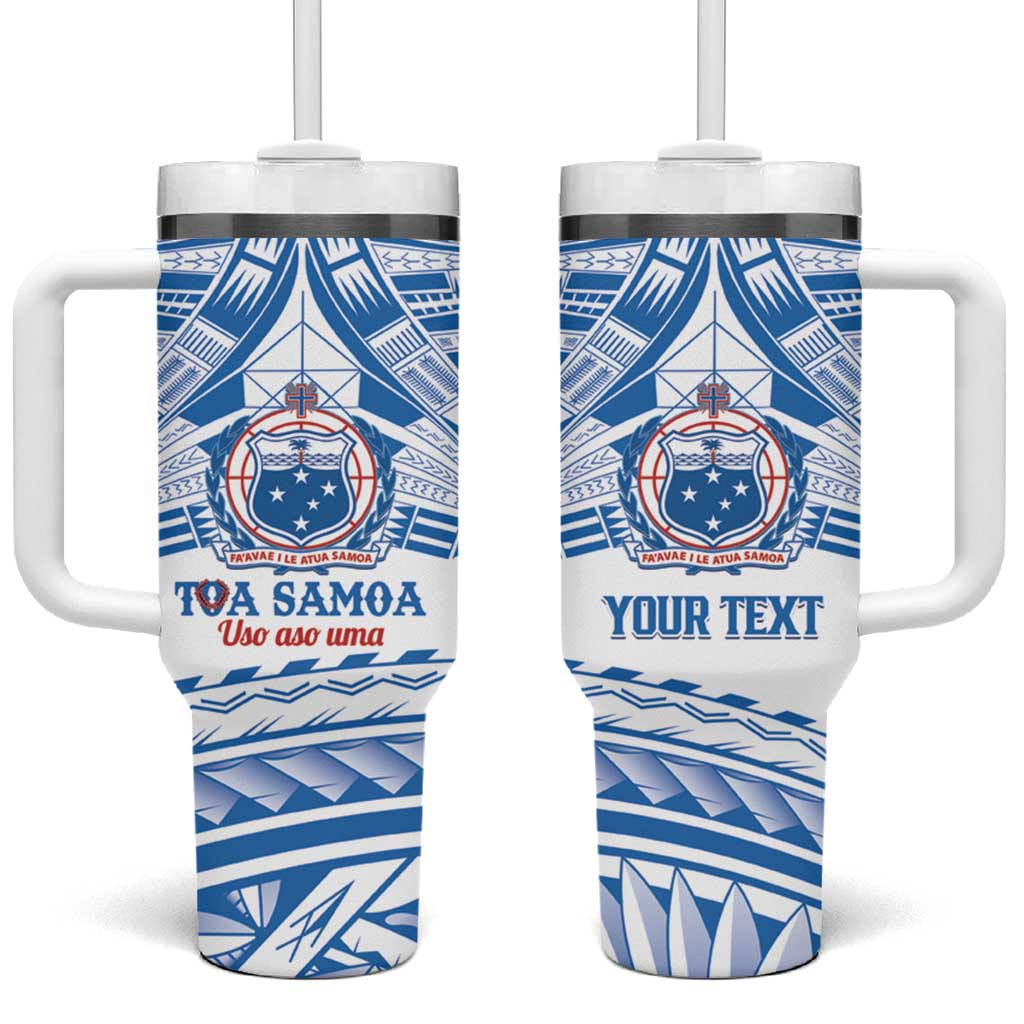 Toa Samoa Rugby Custom Tumbler With Handle Uso aso uma Samoan Pattern White LT14 One Size: 40 oz White - Polynesian Pride