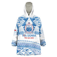 Toa Samoa Rugby Custom Wearable Blanket Hoodie Uso aso uma Samoan Pattern White LT14 One Size White - Polynesian Pride