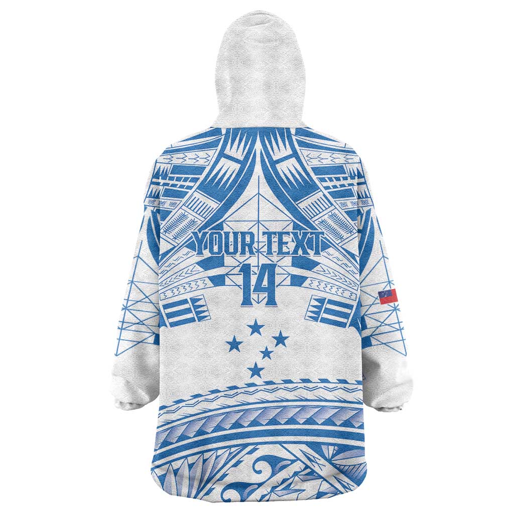 Toa Samoa Rugby Custom Wearable Blanket Hoodie Uso aso uma Samoan Pattern White LT14 - Polynesian Pride