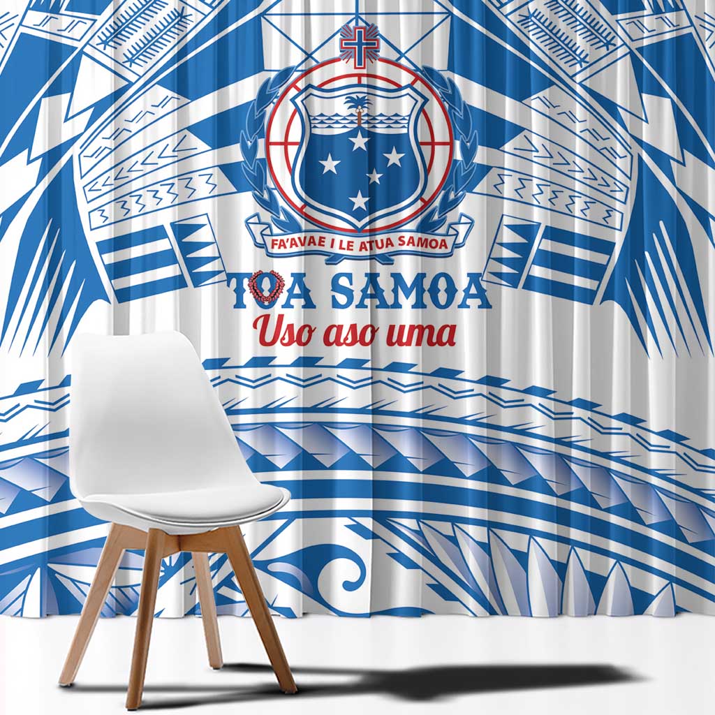 Toa Samoa Rugby Custom Window Curtain Uso aso uma Samoan Pattern White LT14 - Polynesian Pride