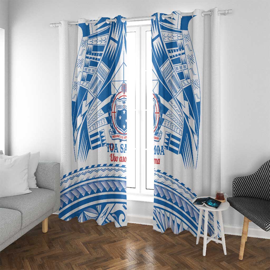 Toa Samoa Rugby Custom Window Curtain Uso aso uma Samoan Pattern White LT14 With Grommets White - Polynesian Pride