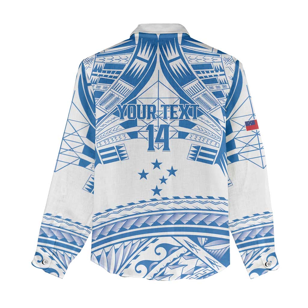 Toa Samoa Rugby Custom Women Casual Shirt Uso aso uma Samoan Pattern White LT14 - Polynesian Pride