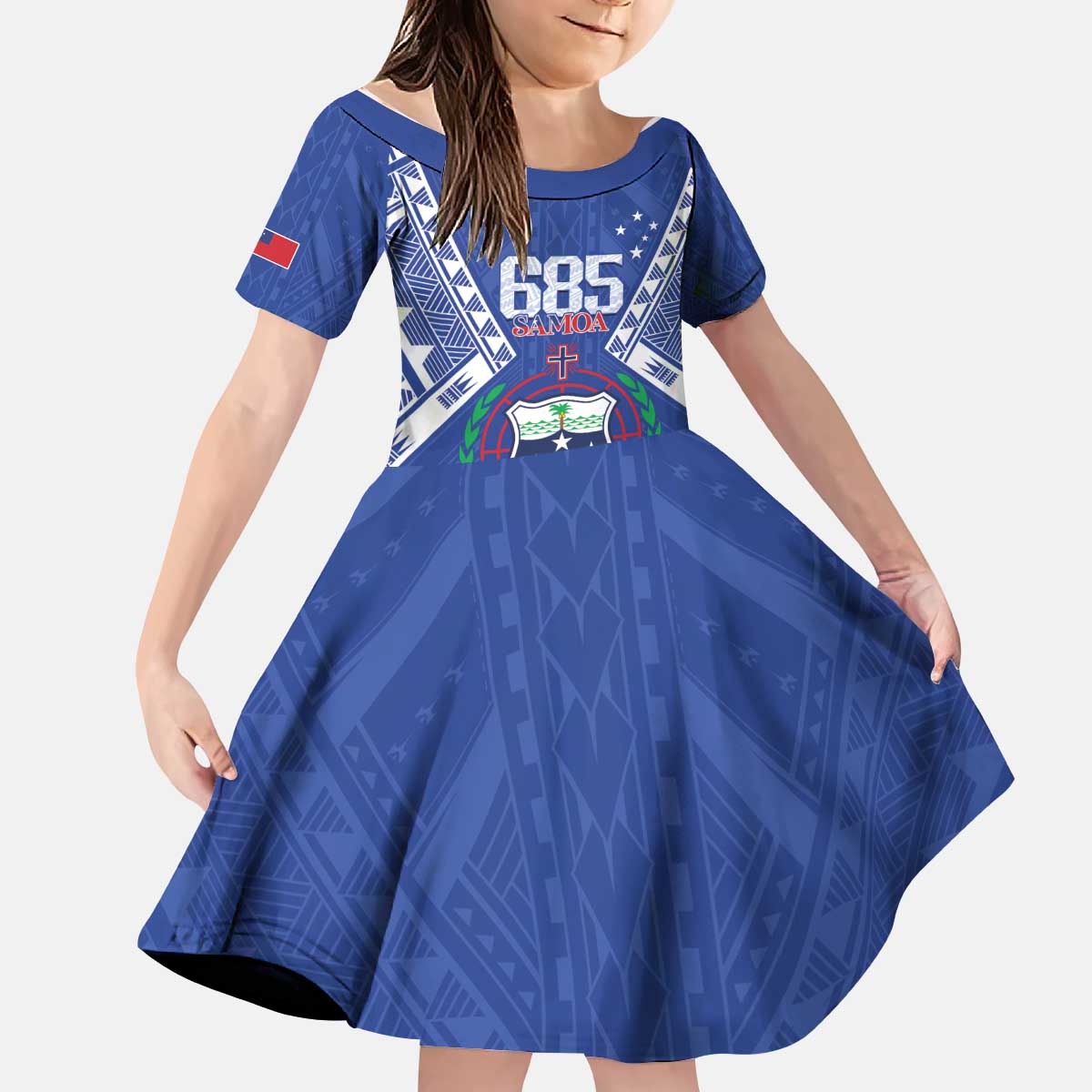 Personalised Samoa 685 Kid Short Sleeve Dress Samoan Pride Coat Of Arms LT14 KID Blue - Polynesian Pride