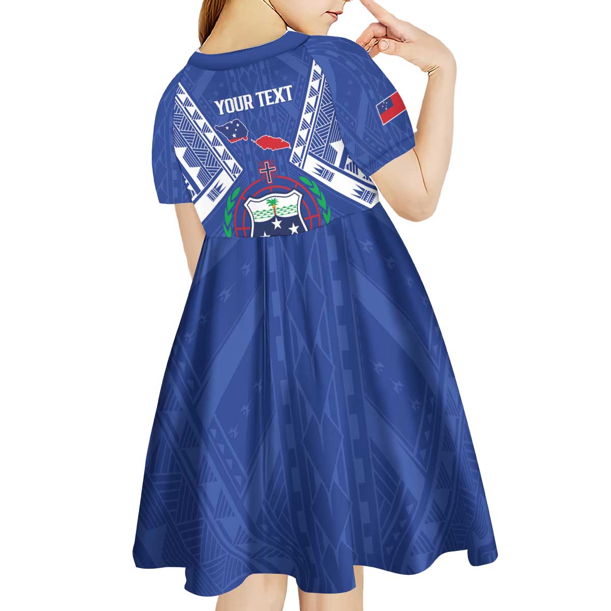 Personalised Samoa 685 Kid Short Sleeve Dress Samoan Pride Coat Of Arms LT14 - Polynesian Pride