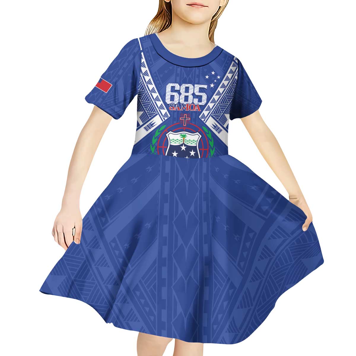 Personalised Samoa 685 Kid Short Sleeve Dress Samoan Pride Coat Of Arms LT14 - Polynesian Pride