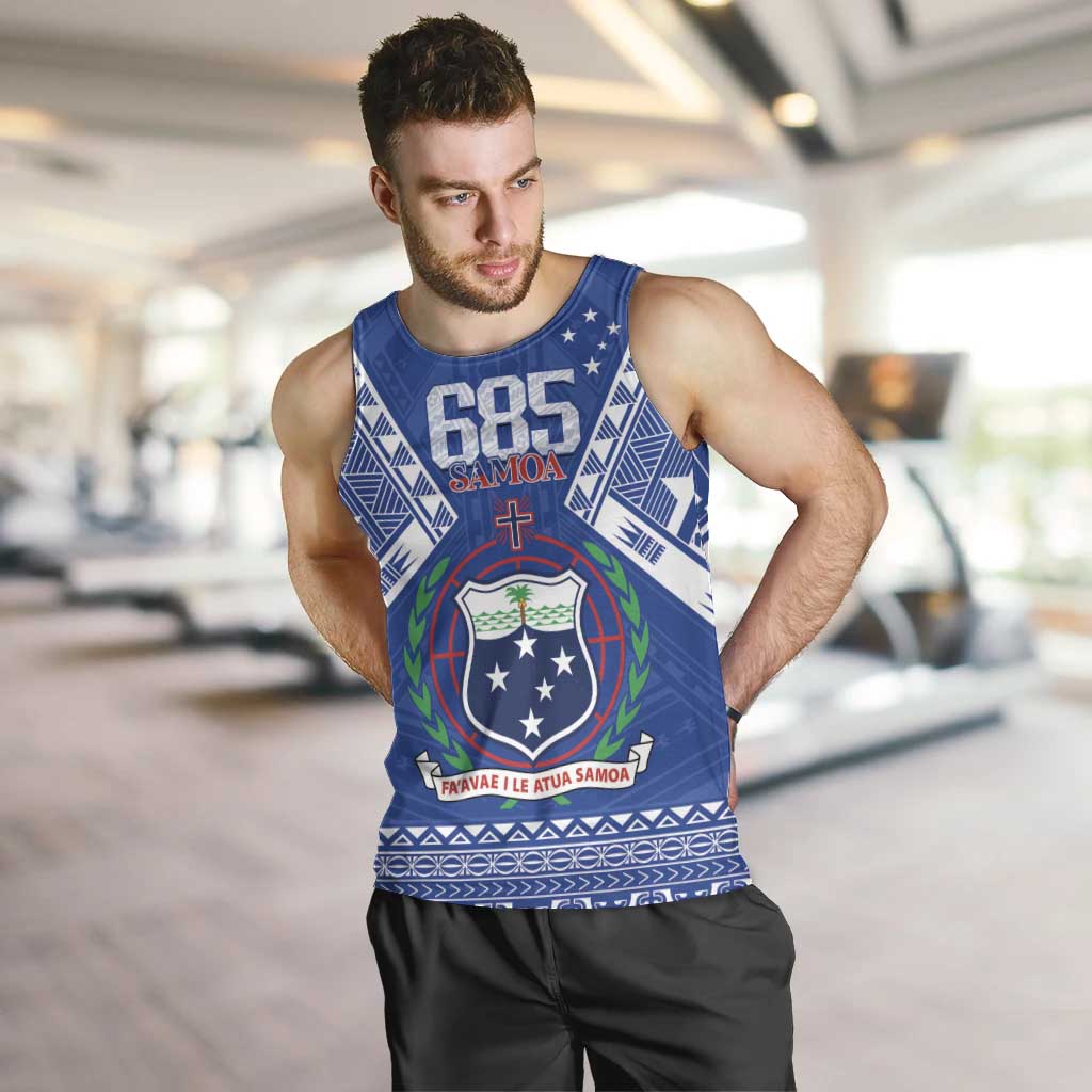 Personalised Samoa 685 Men Tank Top Samoan Pride Coat Of Arms LT14 Blue - Polynesian Pride