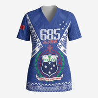 Personalised Samoa 685 Scrub Top Samoan Pride Coat Of Arms LT14 Adult Blue - Polynesian Pride