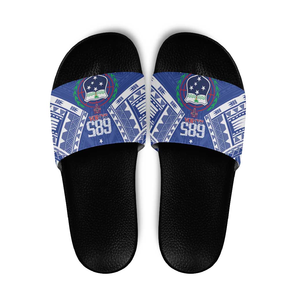 Samoa 685 Slide Sandals Samoan Pride Coat Of Arms LT14 Blue - Polynesian Pride