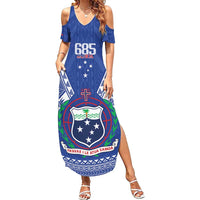 Personalised Samoa 685 Summer Maxi Dress Samoan Pride Coat Of Arms LT14 Women Blue - Polynesian Pride